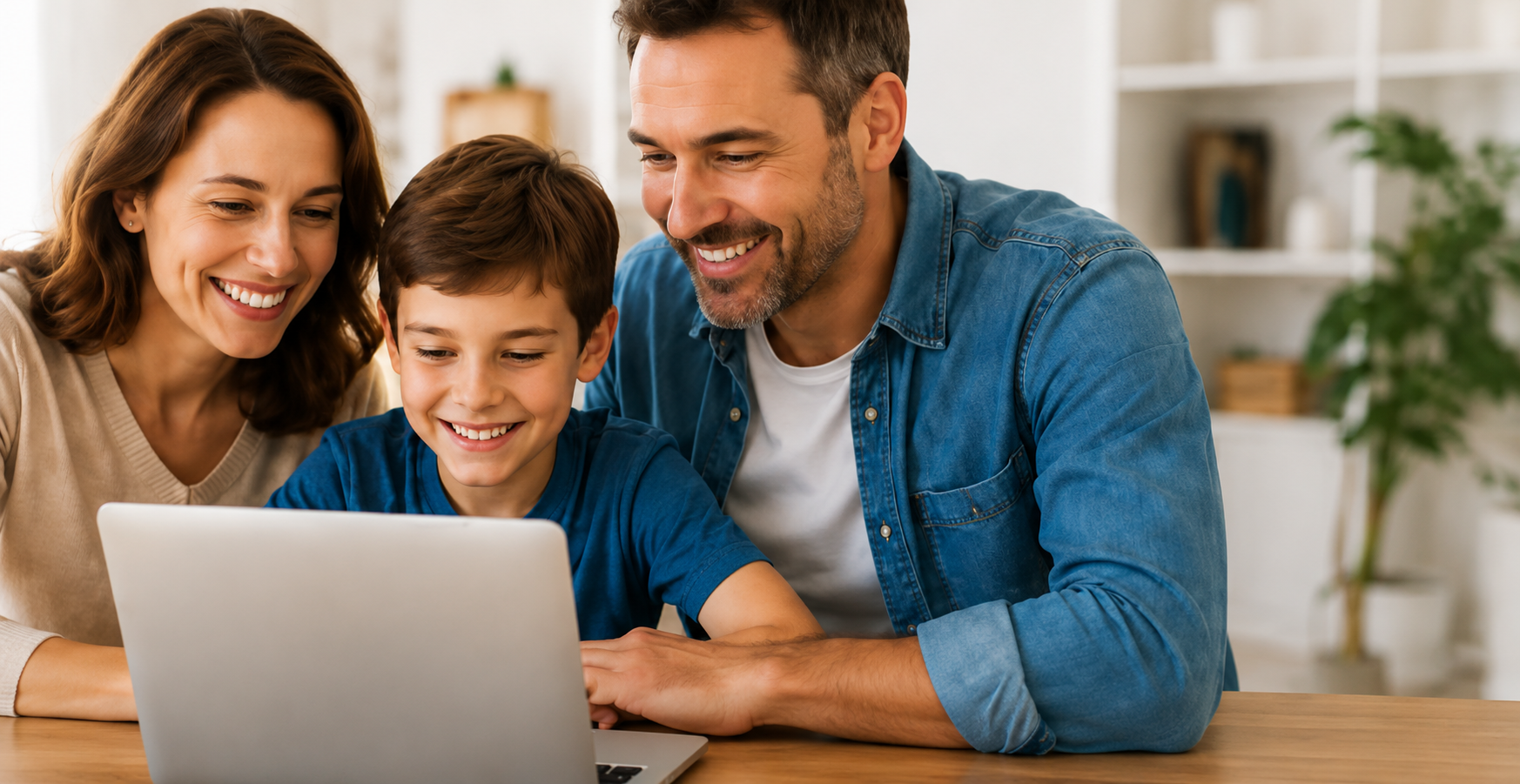 Szülők gyermekükkel laptop előtt tanulnak
